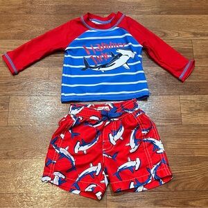 Hatley Loop-The-Looping Hammerheads Baby Swim Trunks & Rash Guard Boys 6-9mo